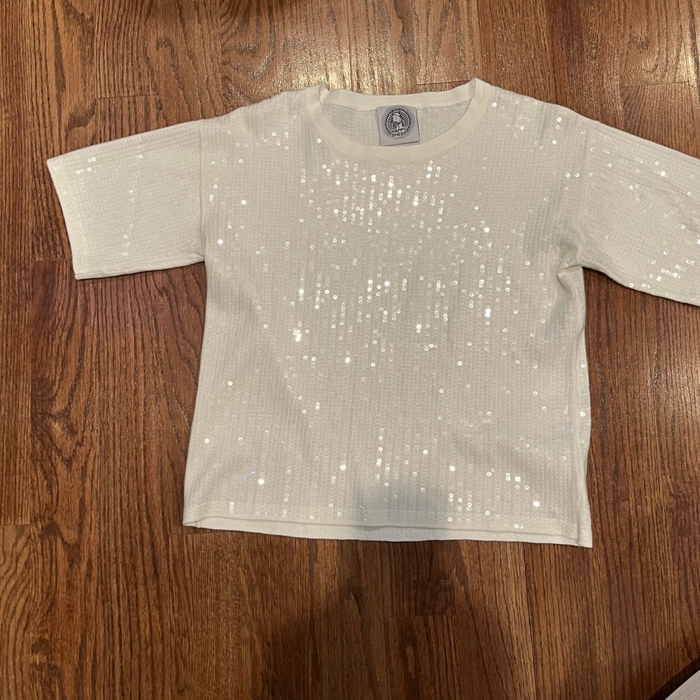 NWOT Happy Sheep White Sequon Tee Small $295